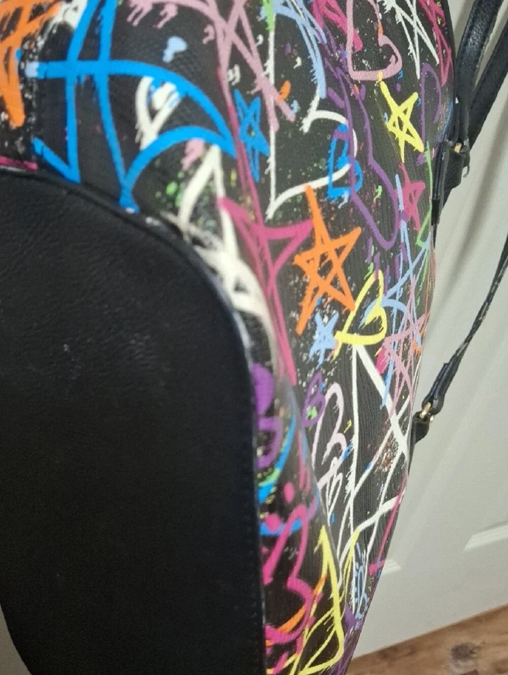Betsey Johnson Black Multicolor Graffiti Heart Tote - Picture 6 of 15